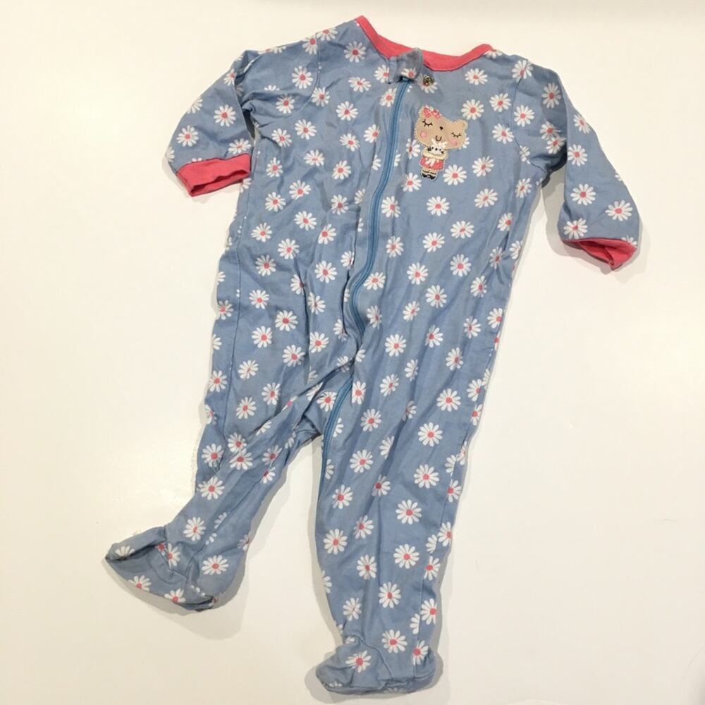 Gerber Baby Girl Sleeper Sz 3-6m Blue Floral Romper One Piece